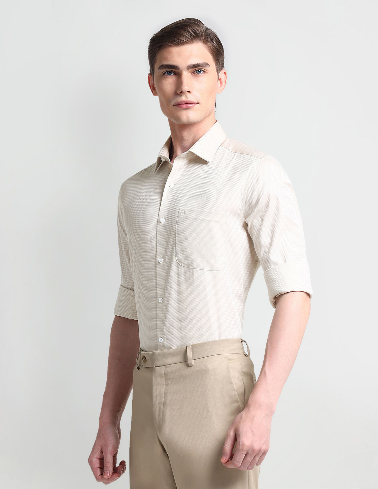 Arrow Patterned Weave Cotton Silk Shirt