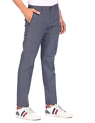 Tommy Hilfiger Men Navy Slim Fit Patterned Casual Trousers