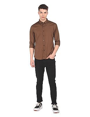 Buy Flying Machine Men Brown Concealed Button Down Solid Casual Shirt -  