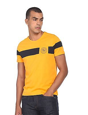 U S Polo Assn Denim Co Men Yellow Patch Pocket Contrast Panel T-Shirt