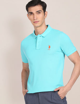 U S Polo Assn Ribbed Collar Solid Polo Shirt