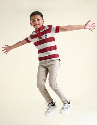 U S Polo Assn Kids Boys Horizontal Striped Regular Fit Polo Shirt