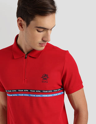 U S Polo Assn Brand Tape Zipper Active Polo Shirt