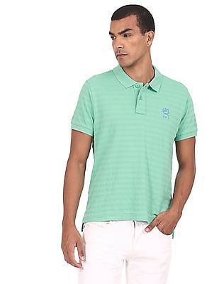 U S Polo Assn Men Mint Ribbed Collar Striped Polo Shirt