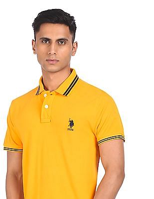 U S Polo Assn Men Yellow Solid Short Sleeve Polo Shirt