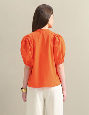 Buy U.S. Polo Assn. Women Puff Sleeve Relaxed Poplin Top