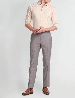 Arrow Tailored Regular Fit Check Formal Trousers