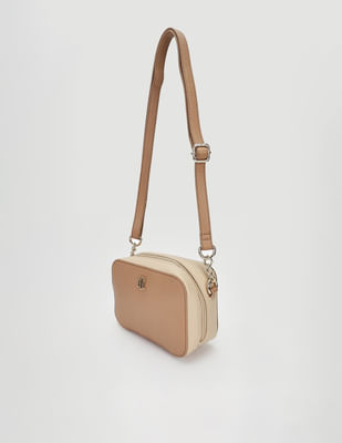 Buy Tommy Hilfiger Colour blocked Beige PU Sling Bags - Main Image