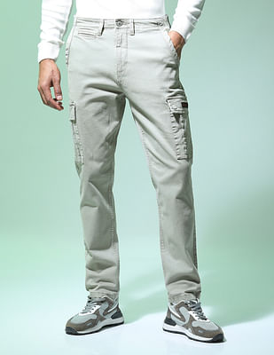 Corduroy cargo wide leg trouser pants by High-Buy - Dark beige