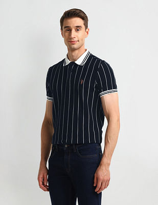 U S Polo Assn Denim Co Muscle Fit Striped Polo Shirt