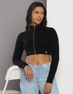 トップス \"calvin kiein\"zip up knit jacket Cropped Zip Up Jacket by Calvin Klein Sport Online | THE