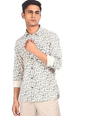 Flying Machine Spread Collar Printed Casual Shirt