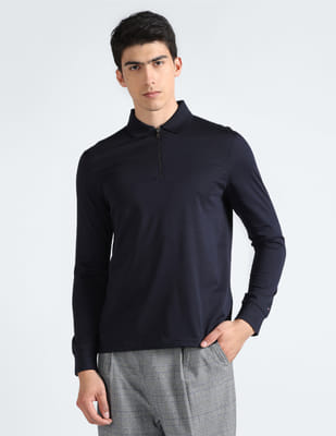 Buy Tommy Hilfiger Long Sleeve Zip Up Solid Polo Shirt - NNNOW.com