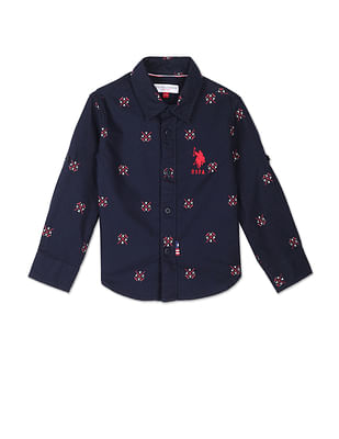 U S Polo Assn Kids Boys Brand Print Convertible Sleeve Shirt