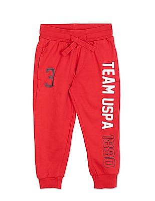 U S Polo Assn Kids Boys Red Mid Rise Brand Print Joggers