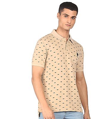 U S Polo Assn Ribbed Collar Printed Polo Shirt