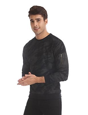 Buy Men Grey Camo Print Crew Neck 