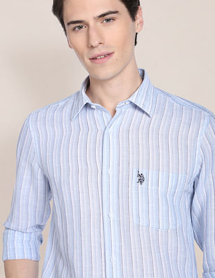 U S Polo Assn Iconic Linen Cotton Stripe Shirt