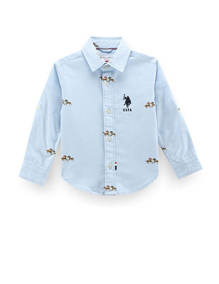 U S Polo Assn Kids Boys Brand Print Cotton Shirt