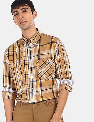 Tommy Hilfiger Men Khaki Relaxed Fit Large Check Casual Shirt