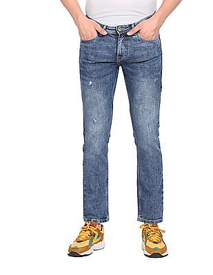Men Blue Mid Rise Acid Wash Jeans