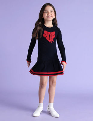 U S Polo Assn Kids Girls Applique Fit & Flare Dress