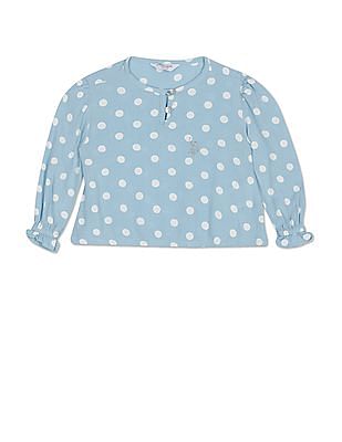 U S Polo Assn Kids Round Neck Polka Dots Print Top