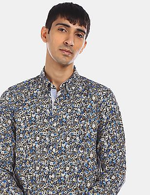 Tommy Hilfiger Men Navy Slim Fit Textured Floral Print Casual Shirt