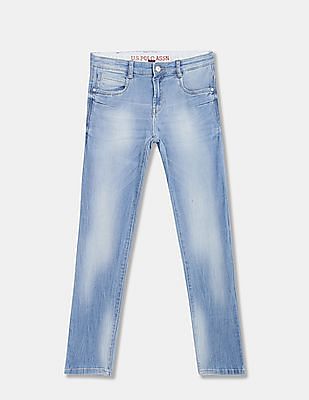 U S Polo Assn Kids Boys Blue Skinny Fit Faded Jeans