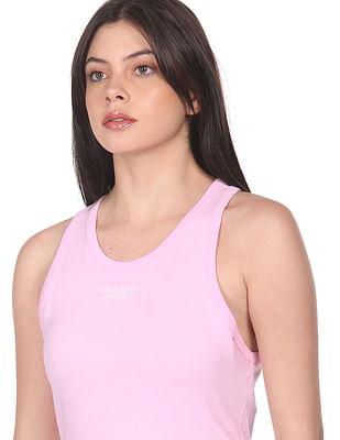 CALVIN KLEIN PERFORMANCE Womens Pink Moisture Wicking Racerback Cropped  Quick Dry Stretch Printed Sleeveless Scoop Neck Active Wear Tank Top M