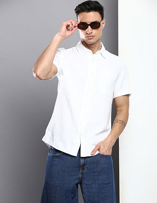 Calvin Klein Jeans Short Sleeve Solid Linen Casual Shirt