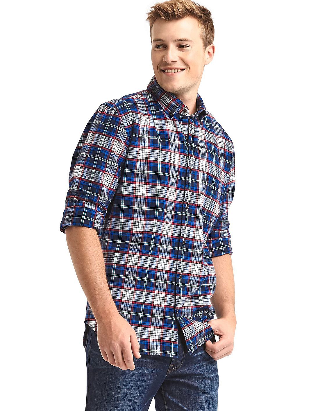 Buy GAP Men Men Blue Flannel Multi-Plaid Standard Fit Shirt - NNNOW.com