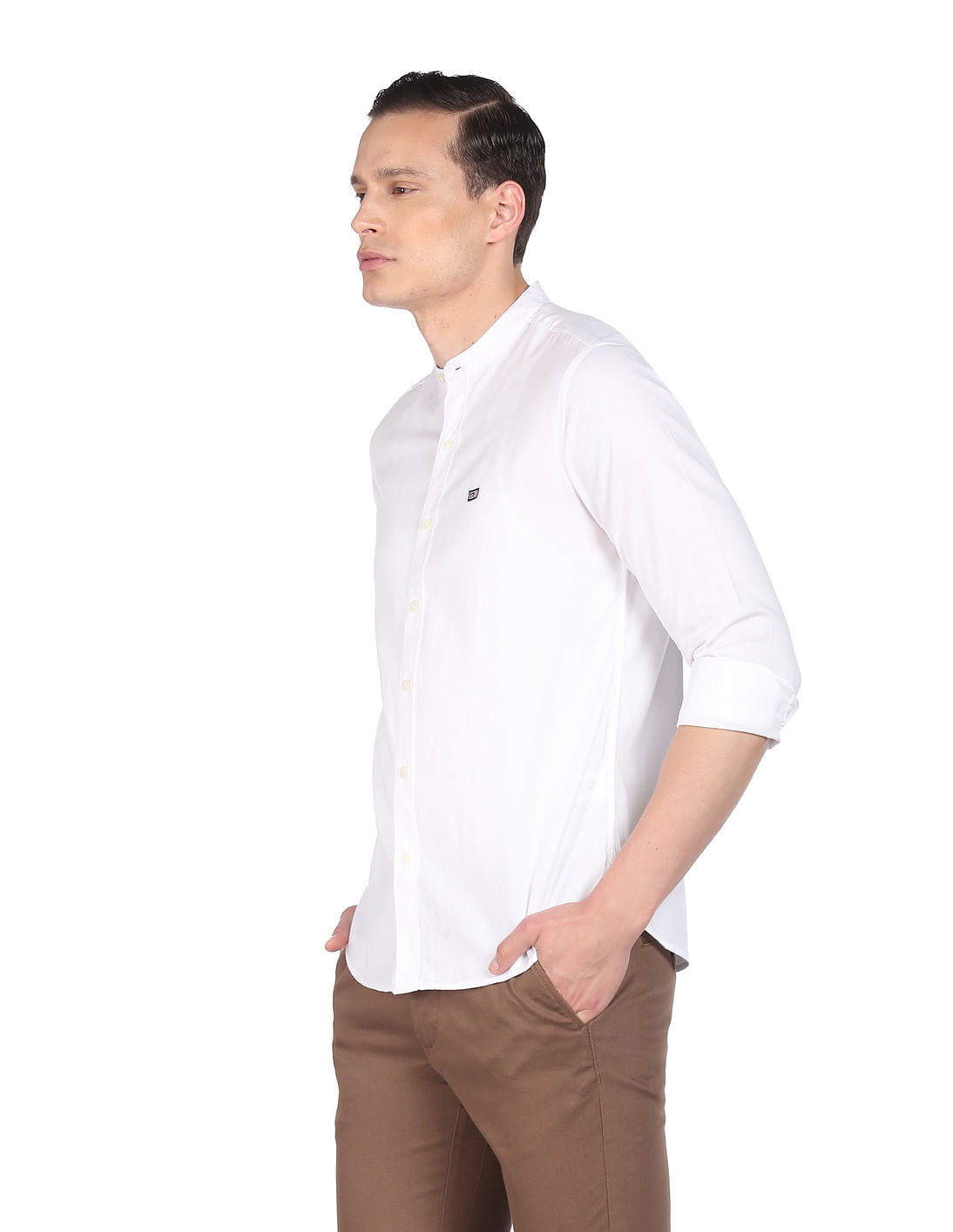 Buy Arrow Sports Mandarin Collar Solid Shirt - NNNOW.com