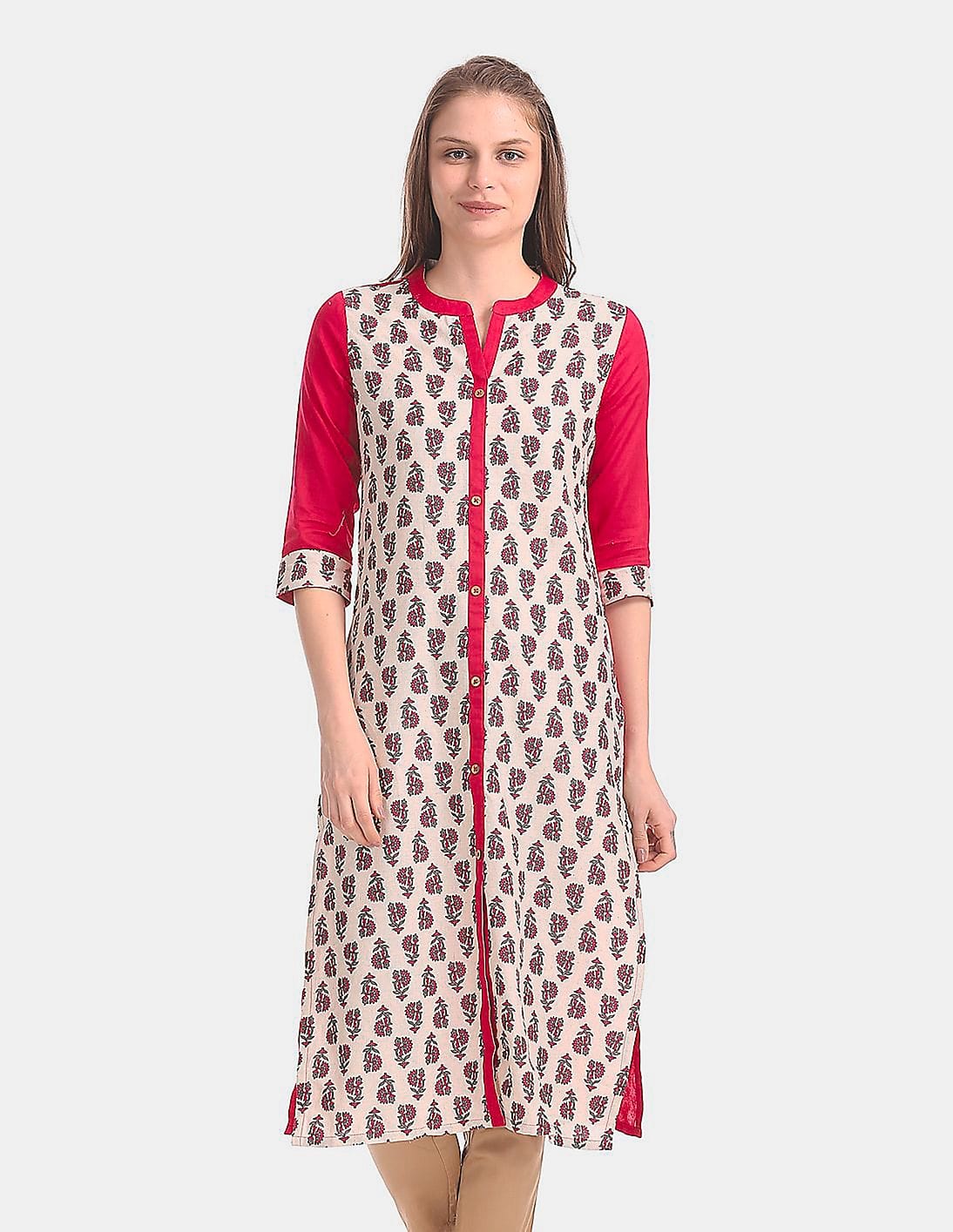 Buy Karigari Printed Front Mock Placket Kurta - NNNOW.com
