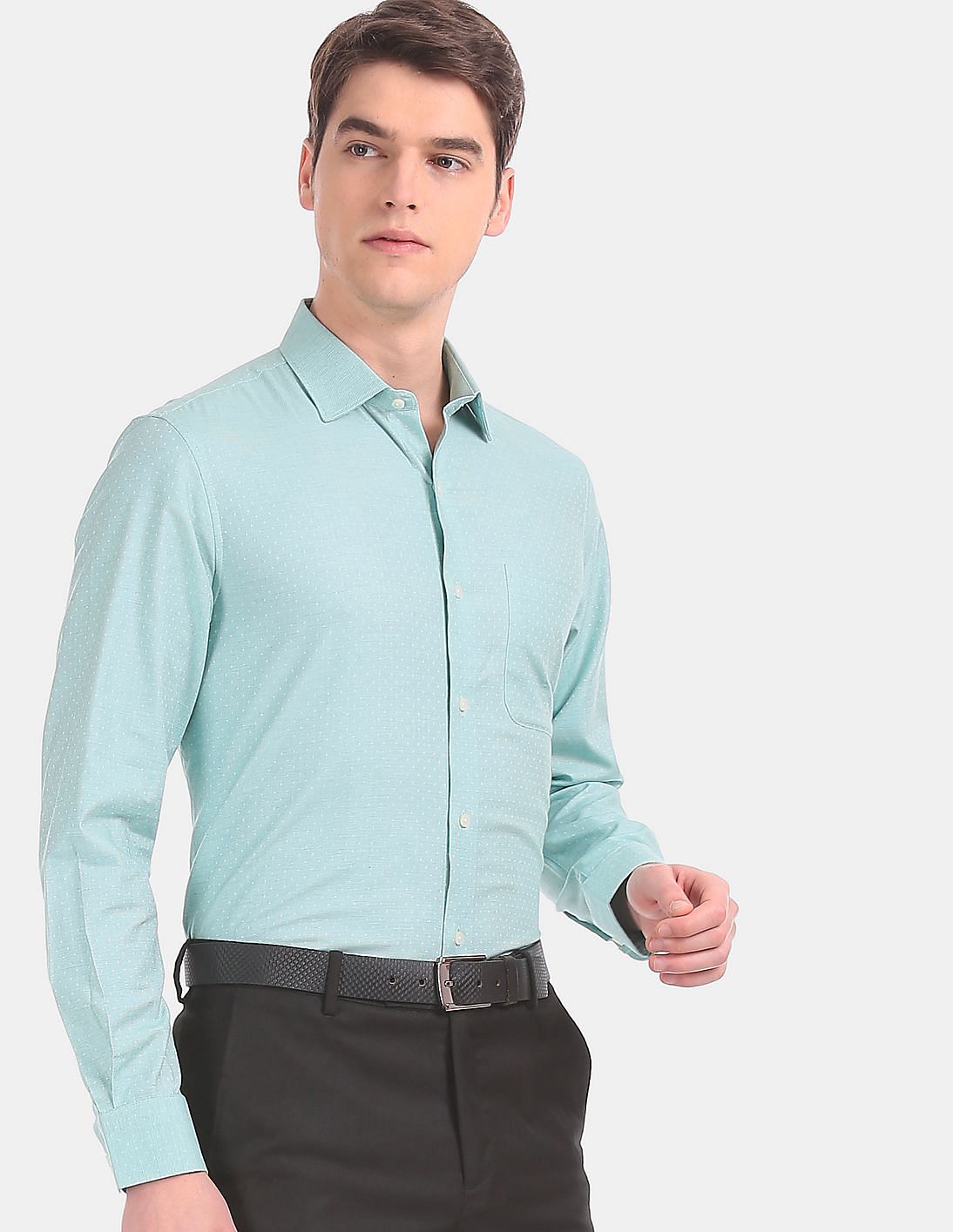 Buy Arvind Men Green Regular Fit Patterned Formal Shirt - NNNOW.com