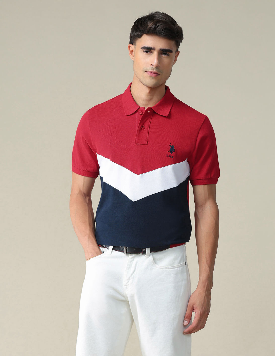 Buy U.S. Polo Assn. Ribbed Collar Colour Block Polo Shirt