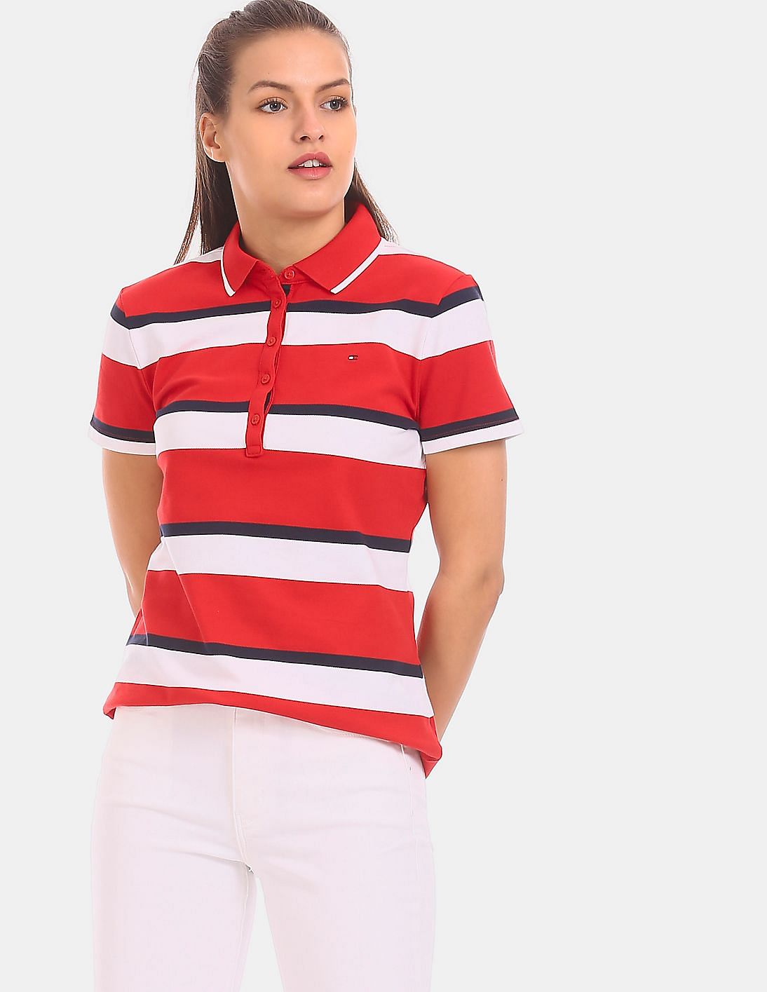 White Striped Pique Polo Shirt 