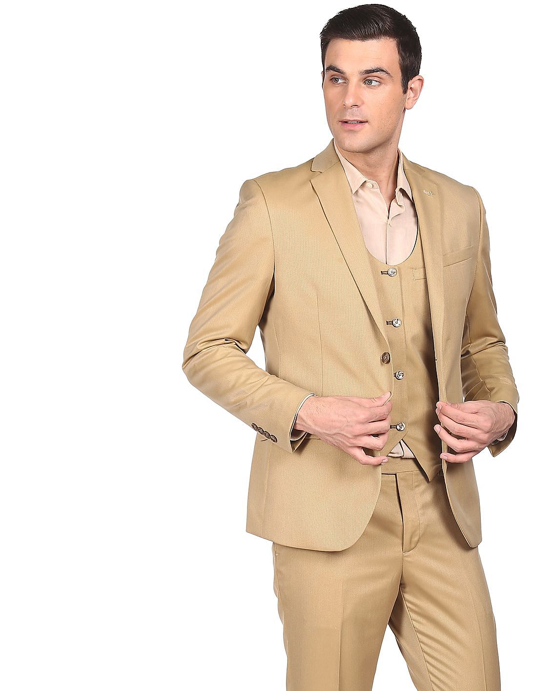 Buy Arrow Men Light Khaki Tailored Regular Fit Solid Formal Suit ...