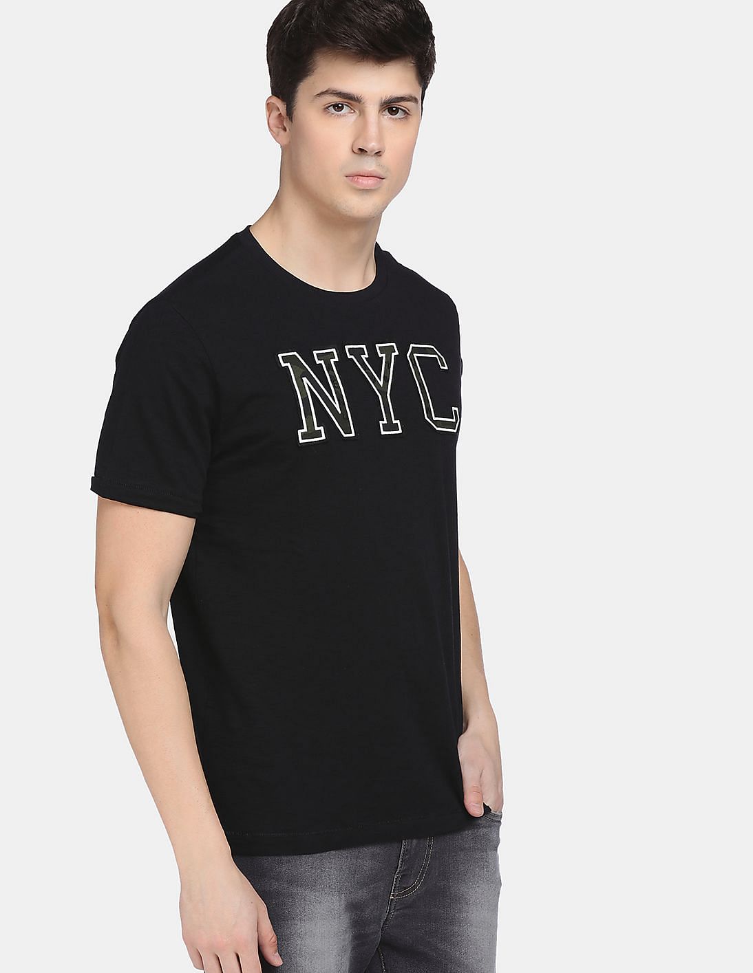 Buy Aeropostale Men Black Crew Neck Brand Embroidered T-Shirt - NNNOW.com