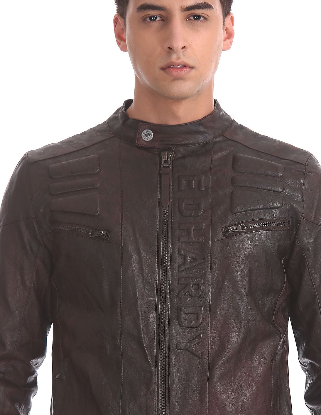 Buy Ed Hardy Brown Textured Biker Jacket - NNNOW.com
