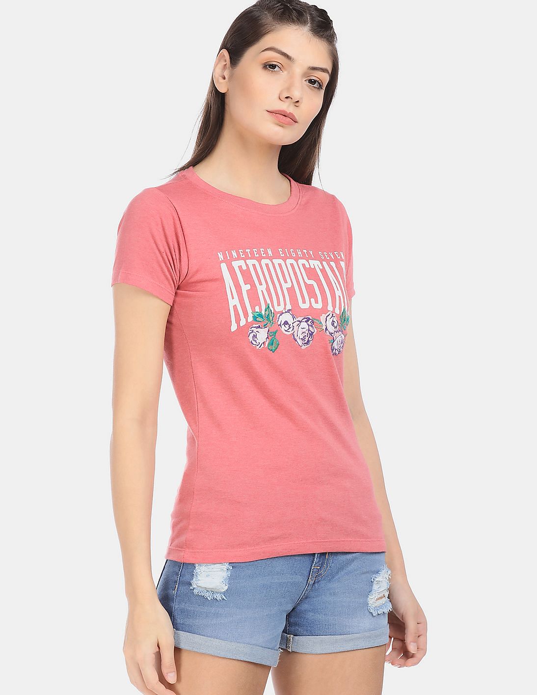 Buy Aeropostale Women Pink Crew Neck Brand Print T-Shirt - NNNOW.com