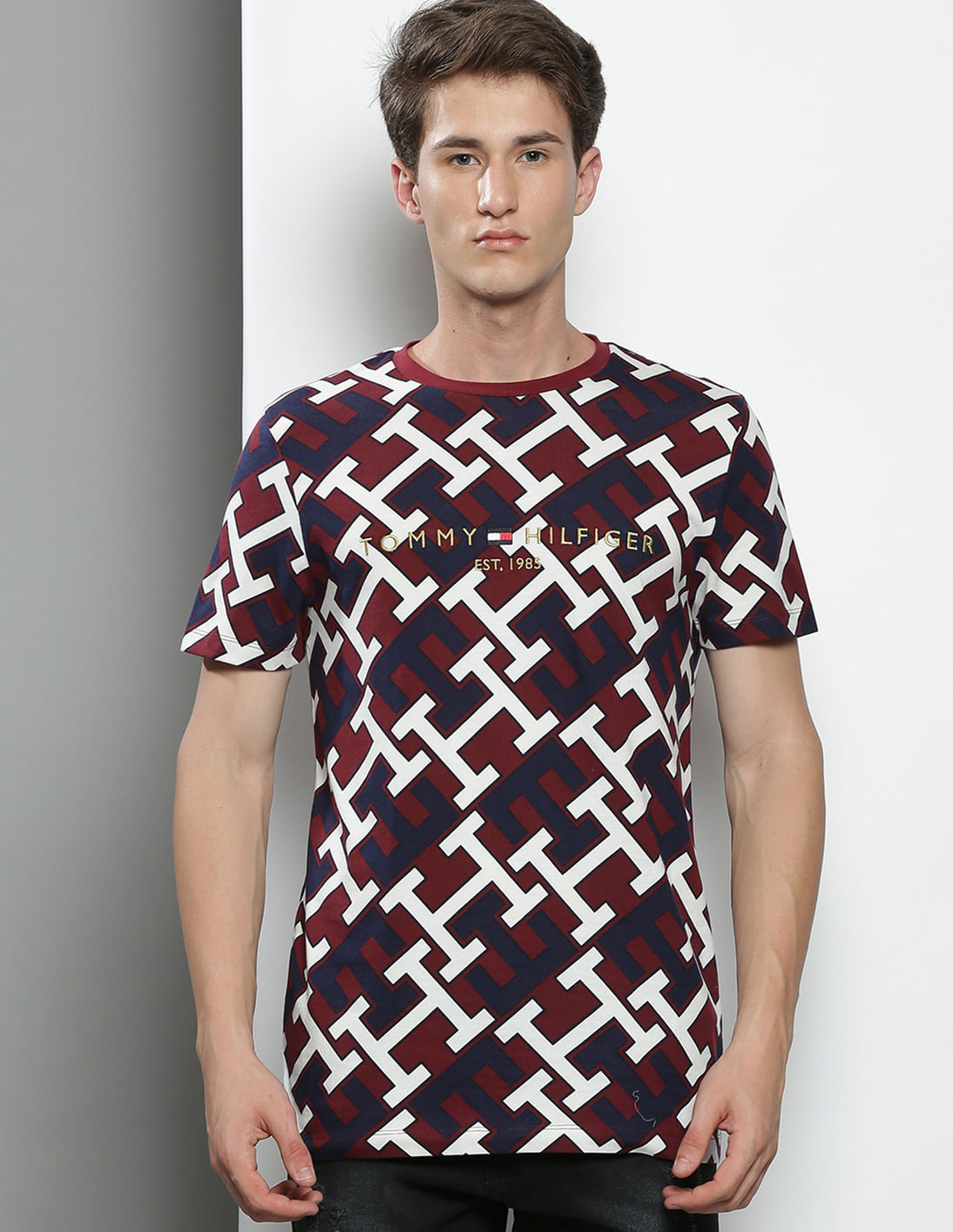 Tシャツ・カットソー [MATINKIM]pairing logo printing top for men in light gray PAIRING LOGO PRINTING TOP FOR MEN IN LIGHT GREY - MATINKIM