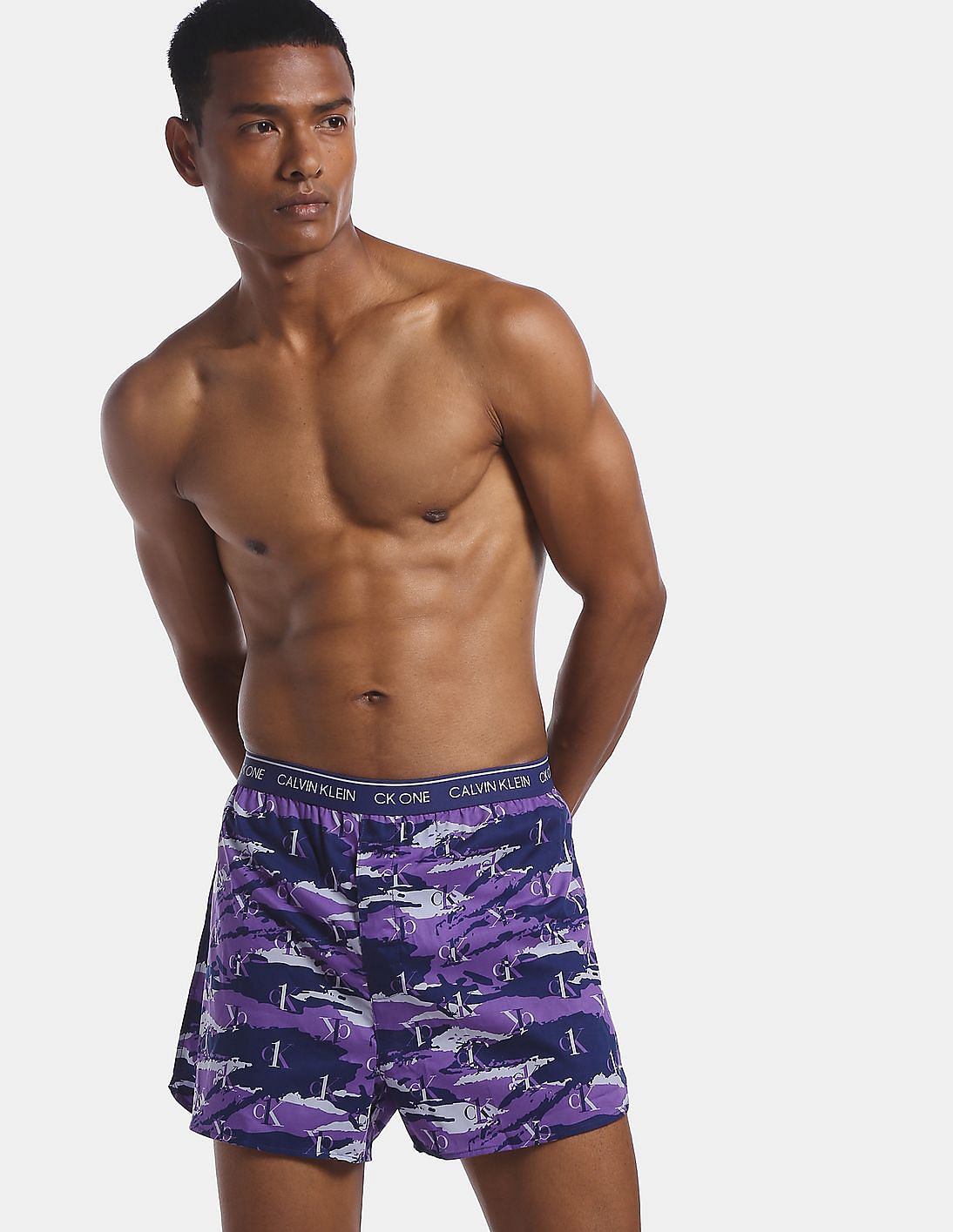 Buy Calvin Klein Underwear Men Purple Logo Waist Camo Print Woven Boxers NNNOW