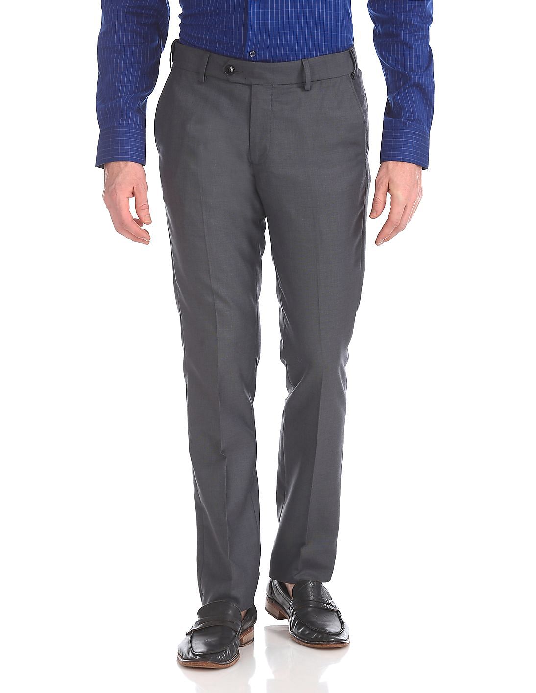 Buy Men Tailored Regular Fit Flat Front Trousers online at NNNOW.com