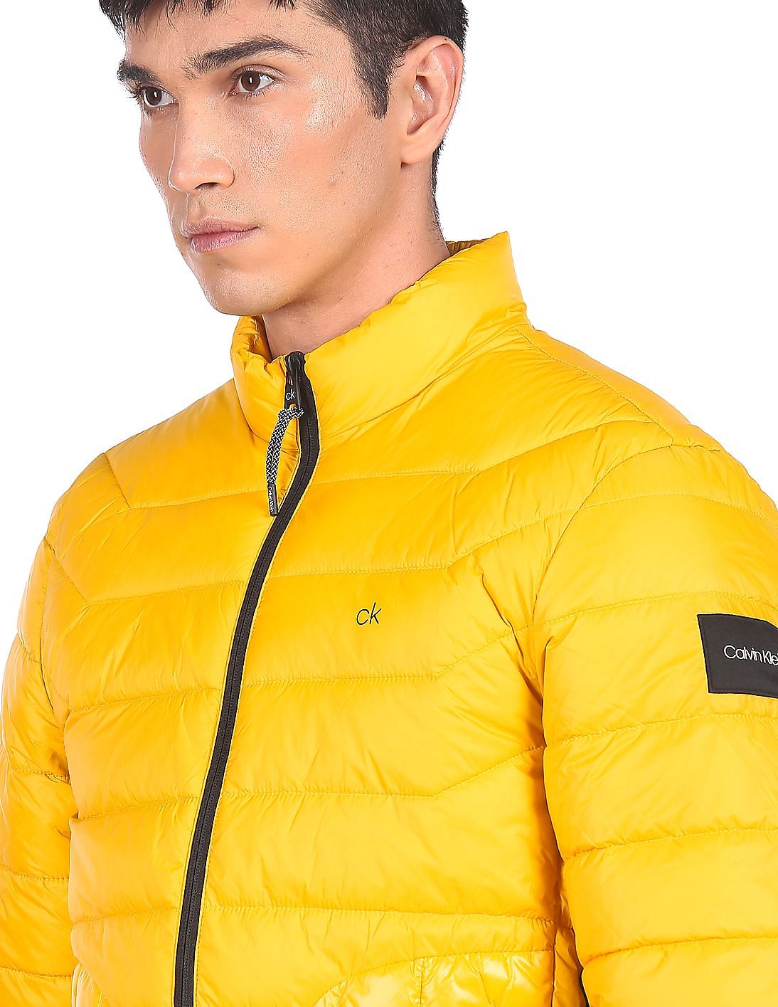 Buy Calvin Klein Men Yellow Stand Neck Recycled Nylon Jacket