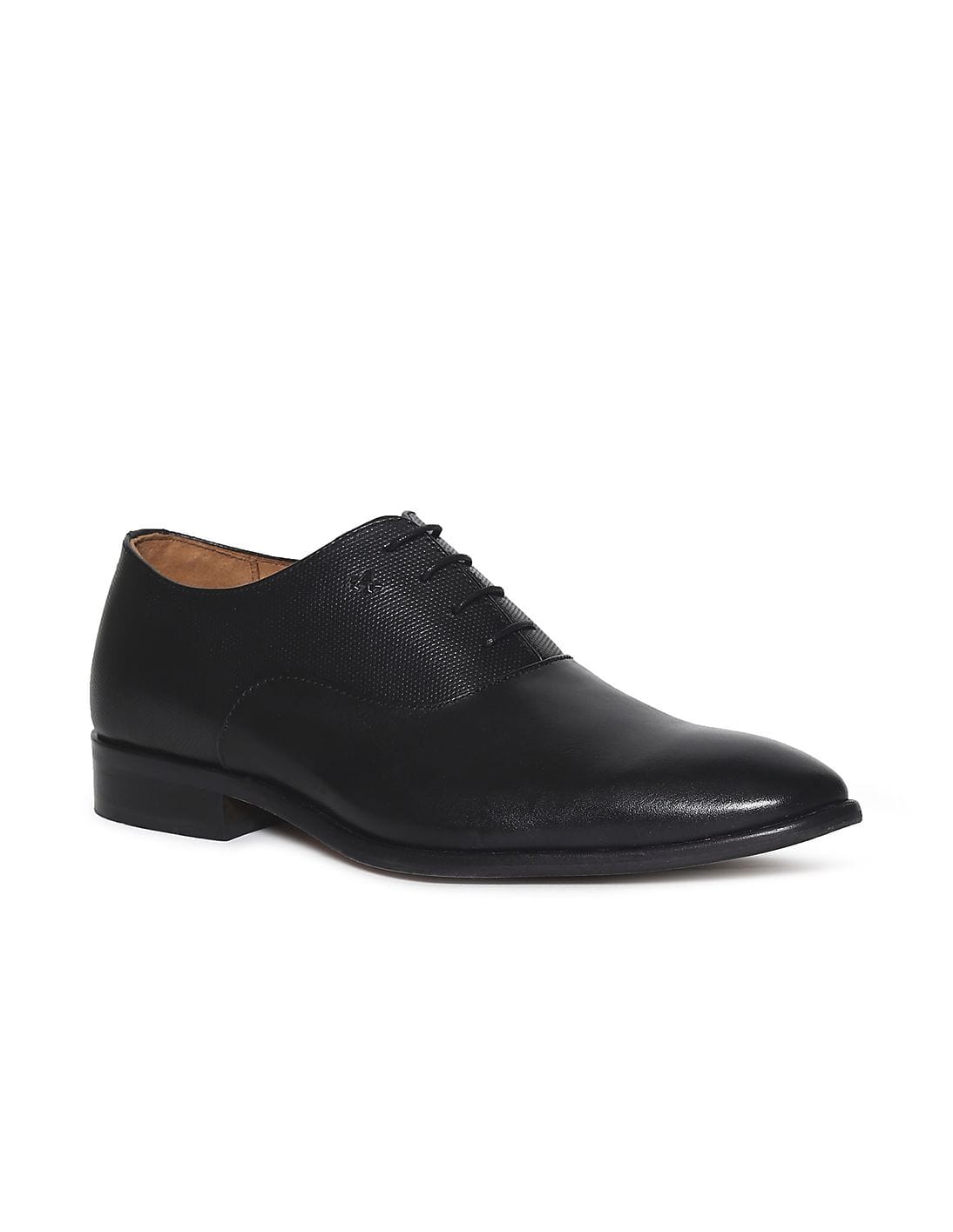 Buy Men Black Textured Panel Leather Oxford Shoes online at