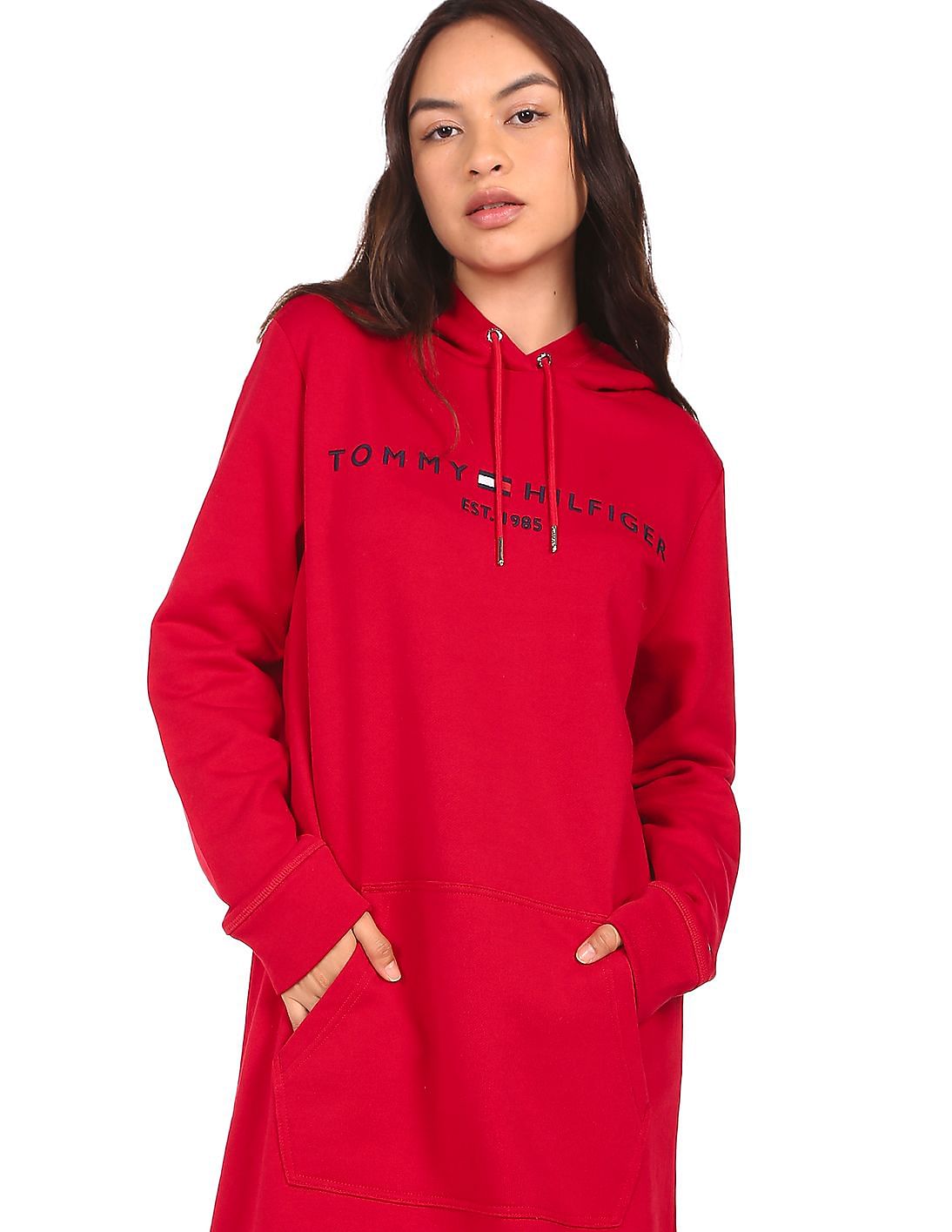 Buy Tommy Hilfiger Women Red Solid Regular Hoodie Dress - NNNOW.com