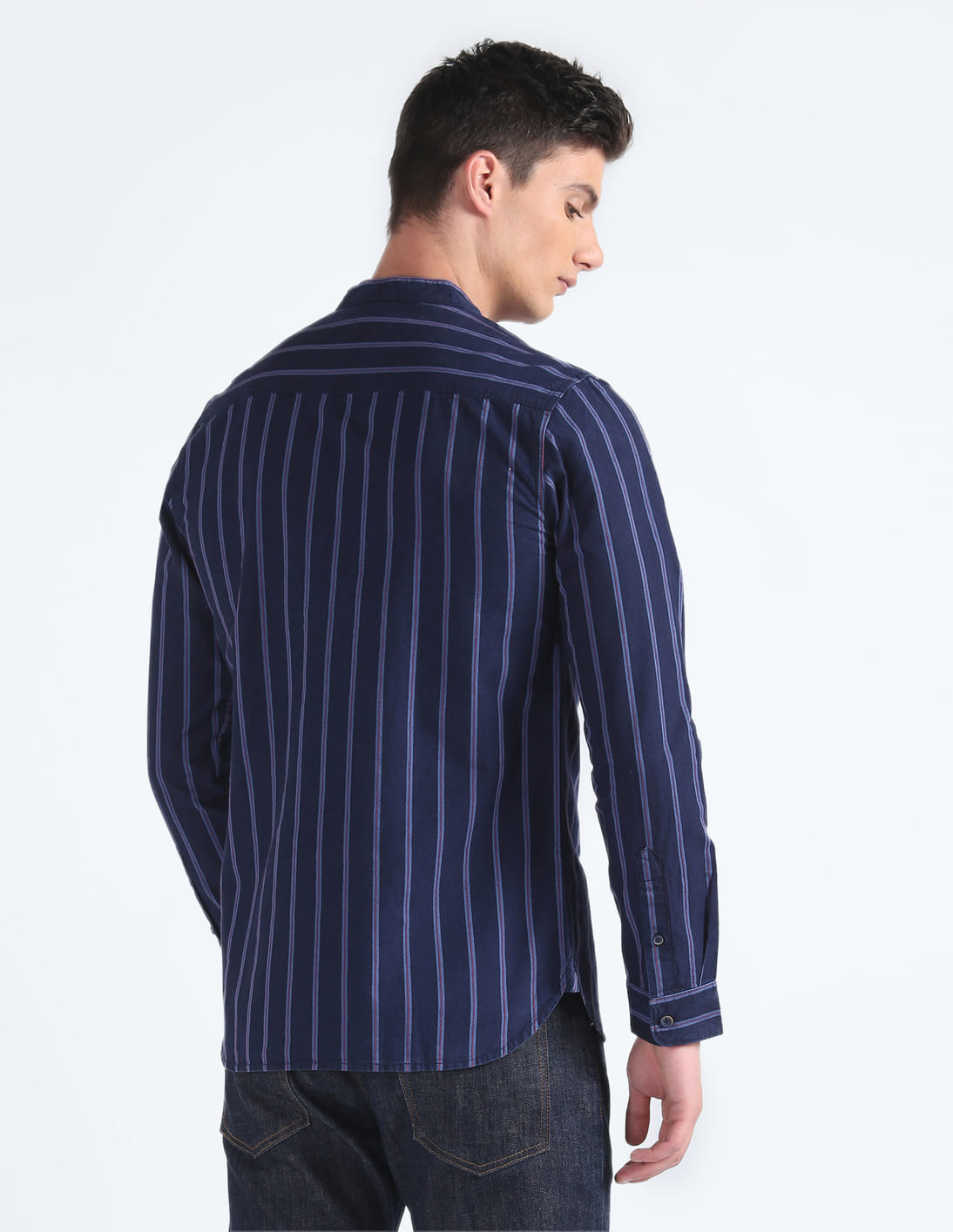 Buy Flying Machine Mandarin Collar Vertical Stripe Cotton Shirt