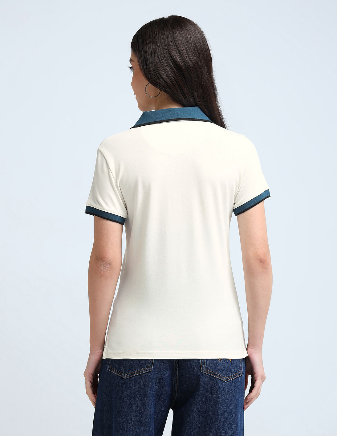 Buy U.S. Polo Assn. Women Contrast Collar Zipper Polo Shirt