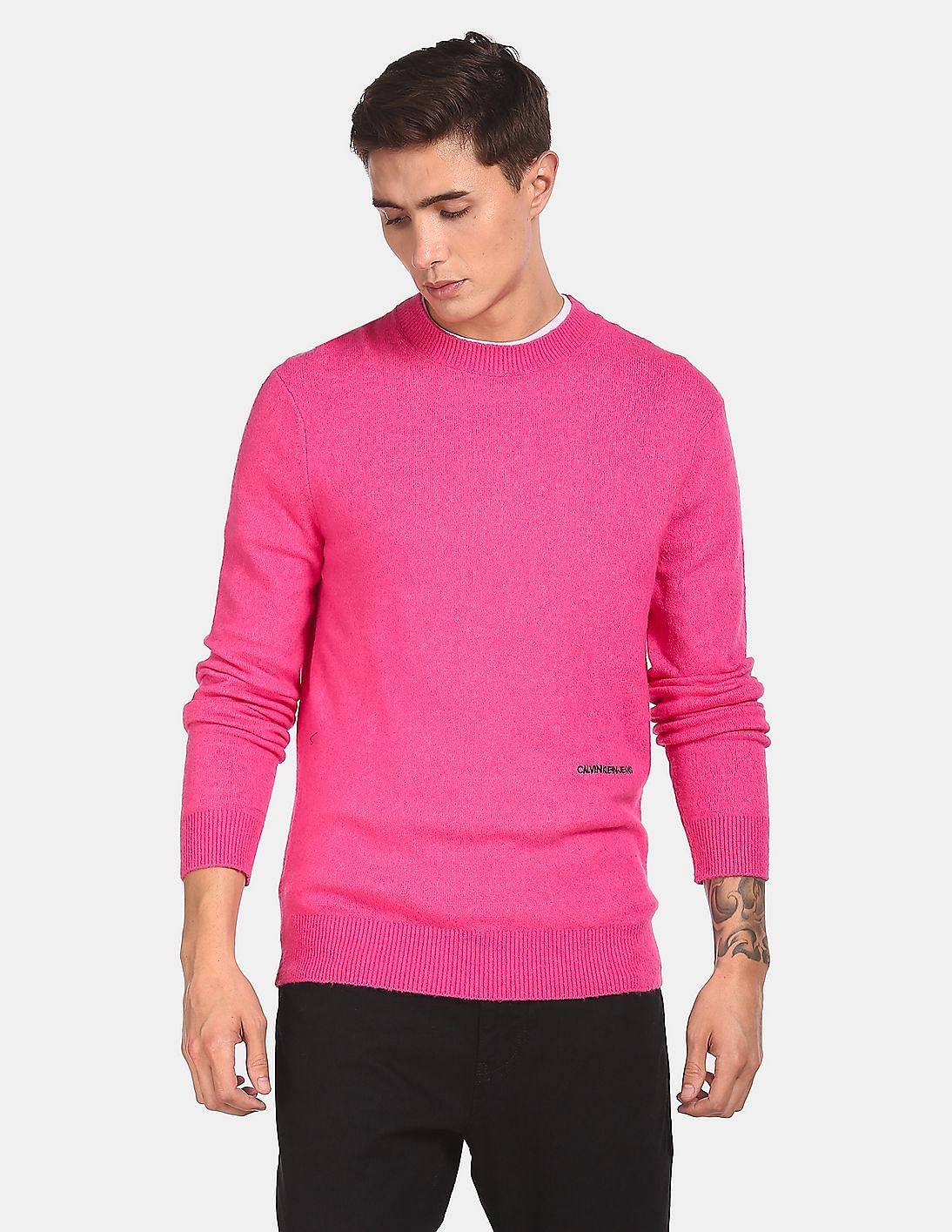 Buy Calvin Klein Men Pink Crew Neck Logo Sweater NNNOW